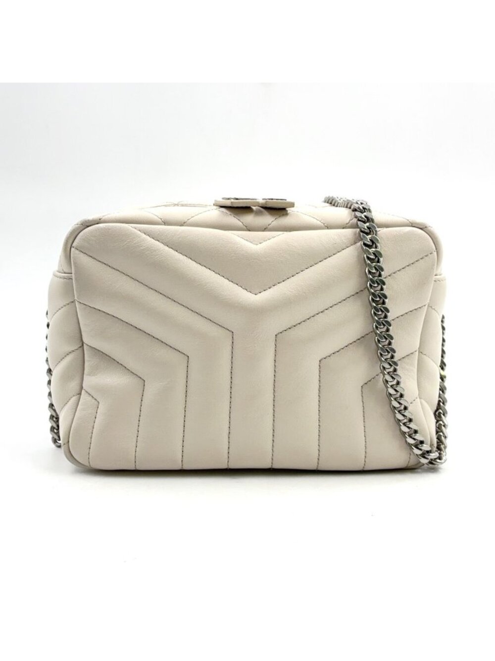Saint Laurent Paris Loulou Calfskin Off White Chain Shoulder Bag Silver